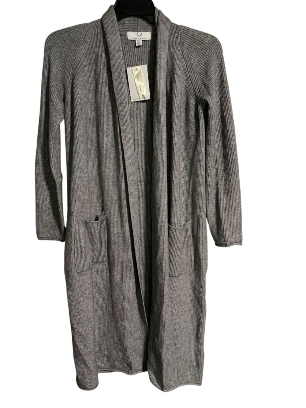 Magaschoni Womens Gray Long Open Front Cardigan Sweater Size S Ribbed Knit Long